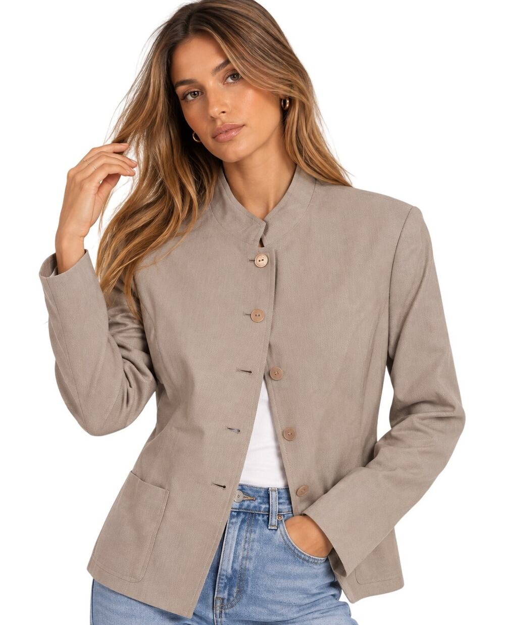 Rena Rowan Silk Blend Mandarin Collar Jacket in Oatmeal EUC Size Small